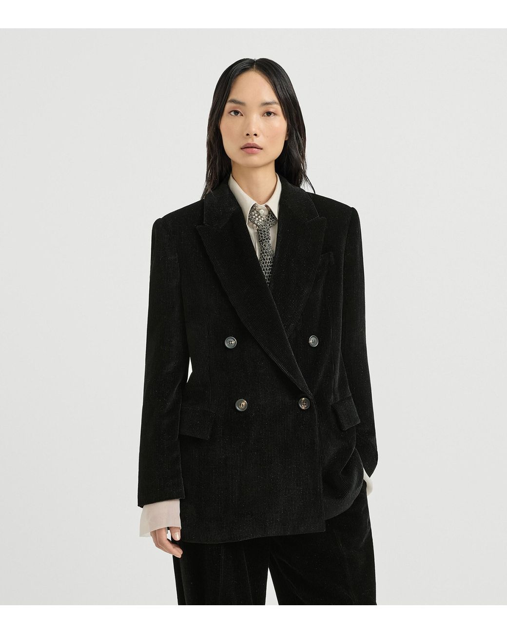 Brunello Cucinelli Black Embellished Corduroy Blazer