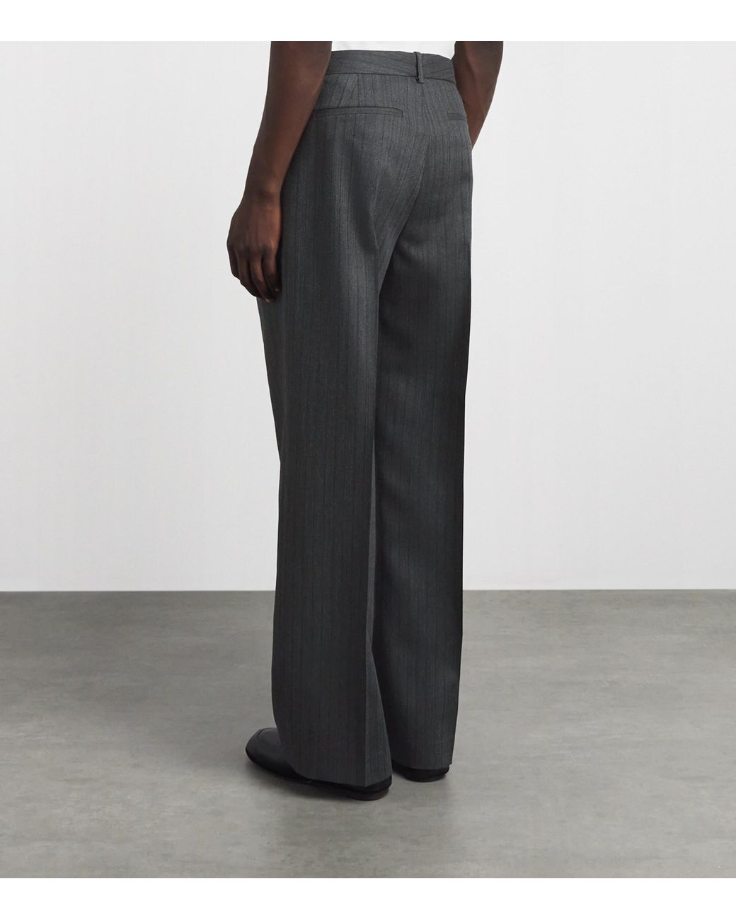 FRAME Gray Wool Pinstripe Wide-Leg Trousers