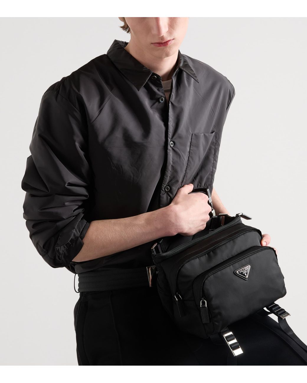 Prada Black Re-Nylon And Leather Cross-Body Bag for men