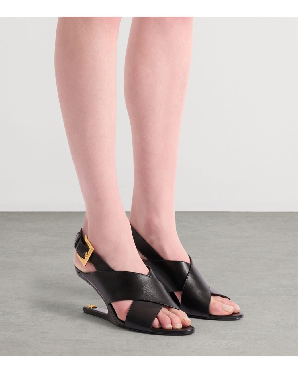 Balmain Black Leather Anthem No-Wedge Heeled Sandals 75