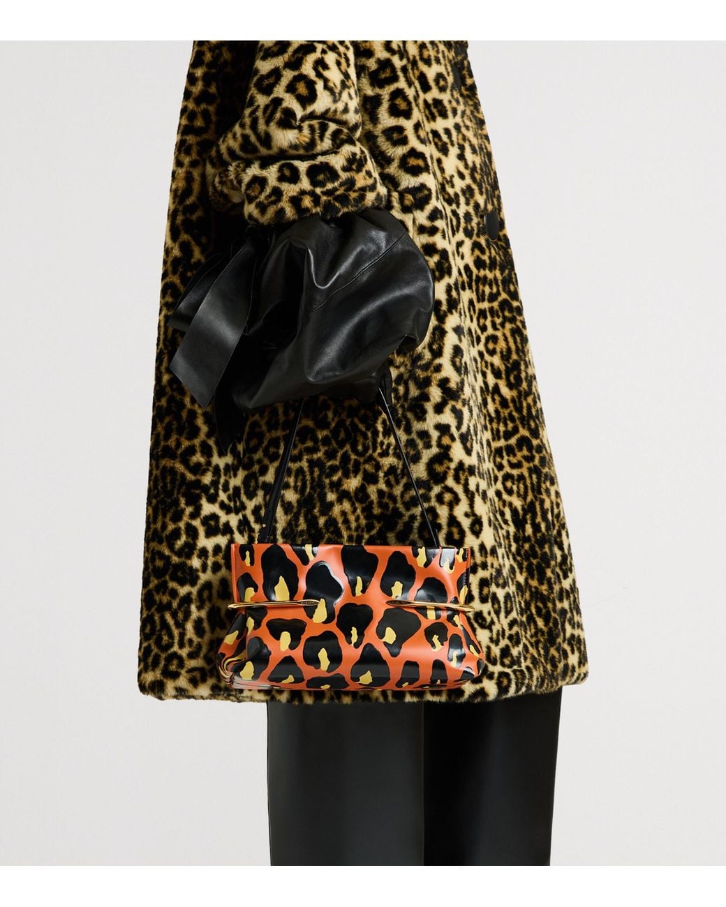 Givenchy Orange Leather Leopard Pinch Clutch Bag