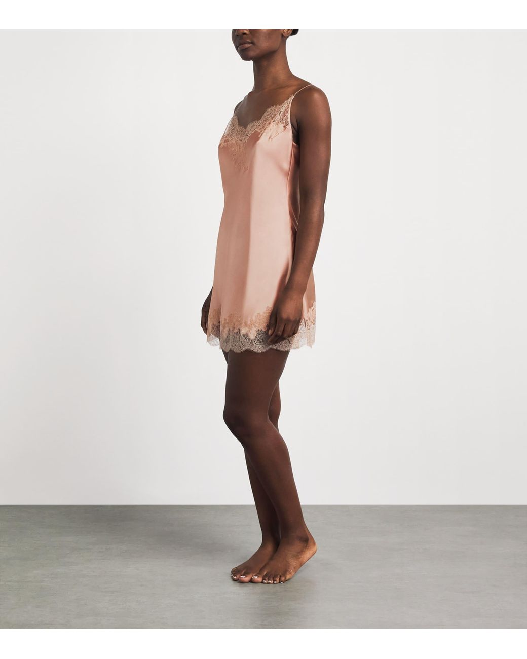 Carine Gilson Pink Silk Lace-Trim Slip Dress