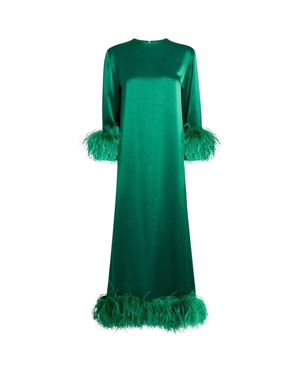 16Arlington Satin Feather-trim Borage Dress in Green | Lyst