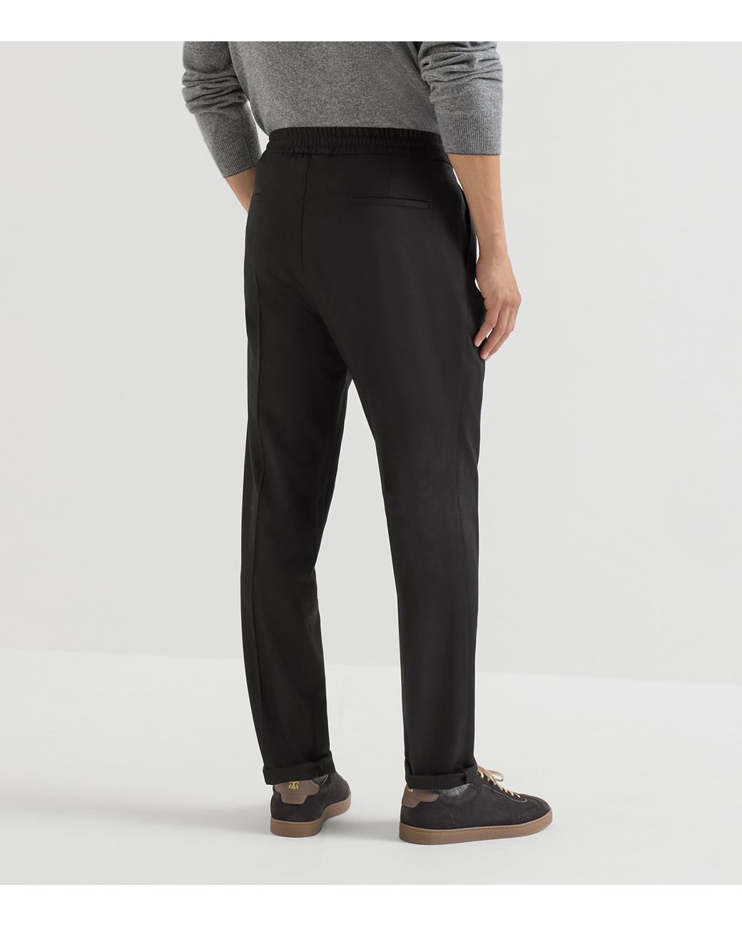 Brunello Cucinelli Black Virgin Wool Flannel Trousers for men