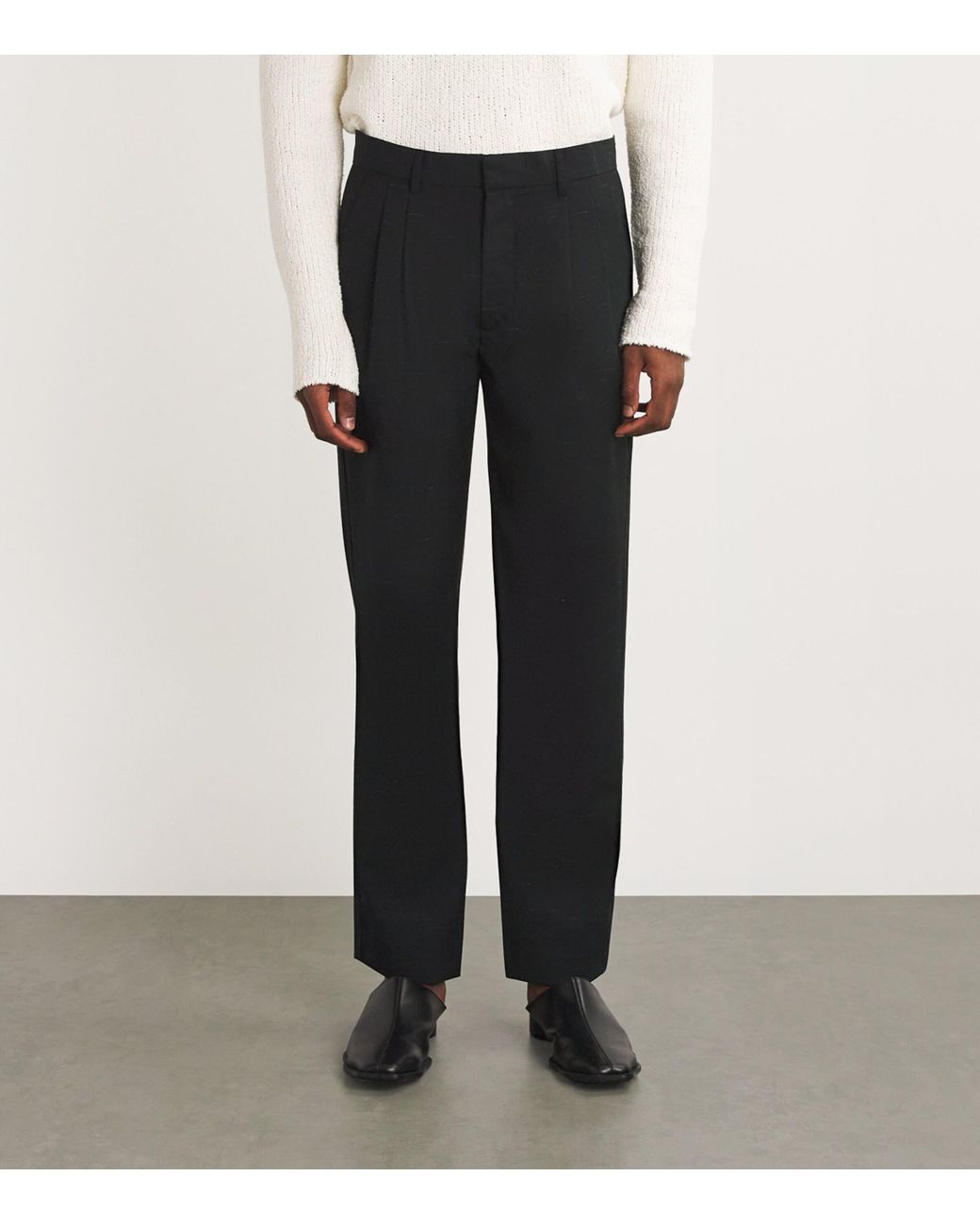 Commas Black Wool-Linen Heathered Straight Trousers for men