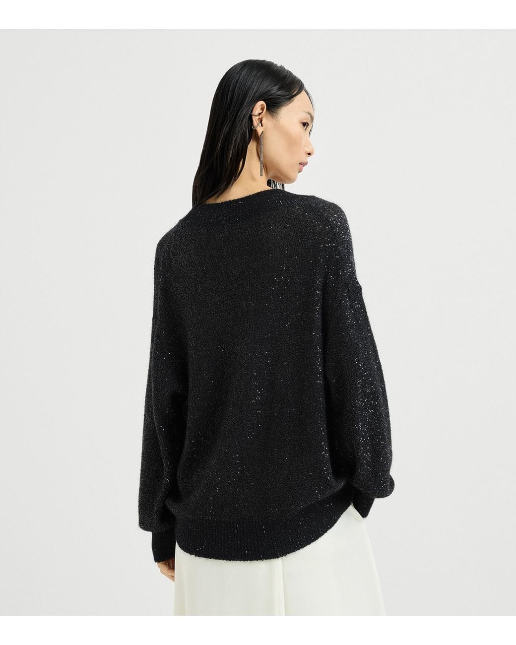 Brunello Cucinelli Black Embellished V-Neck Sweater