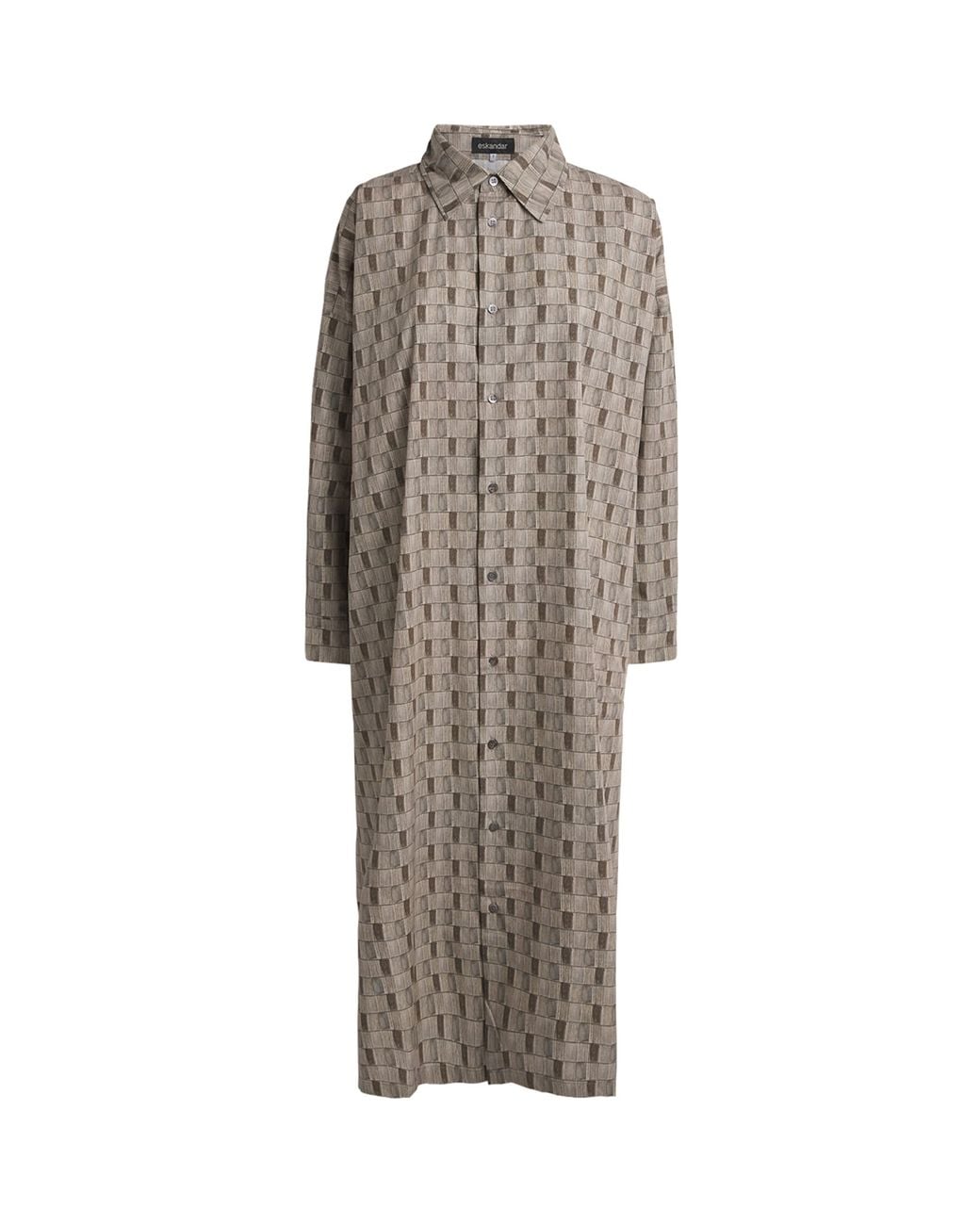 Eskandar Gray Geometric Print Midi Shirt Dress
