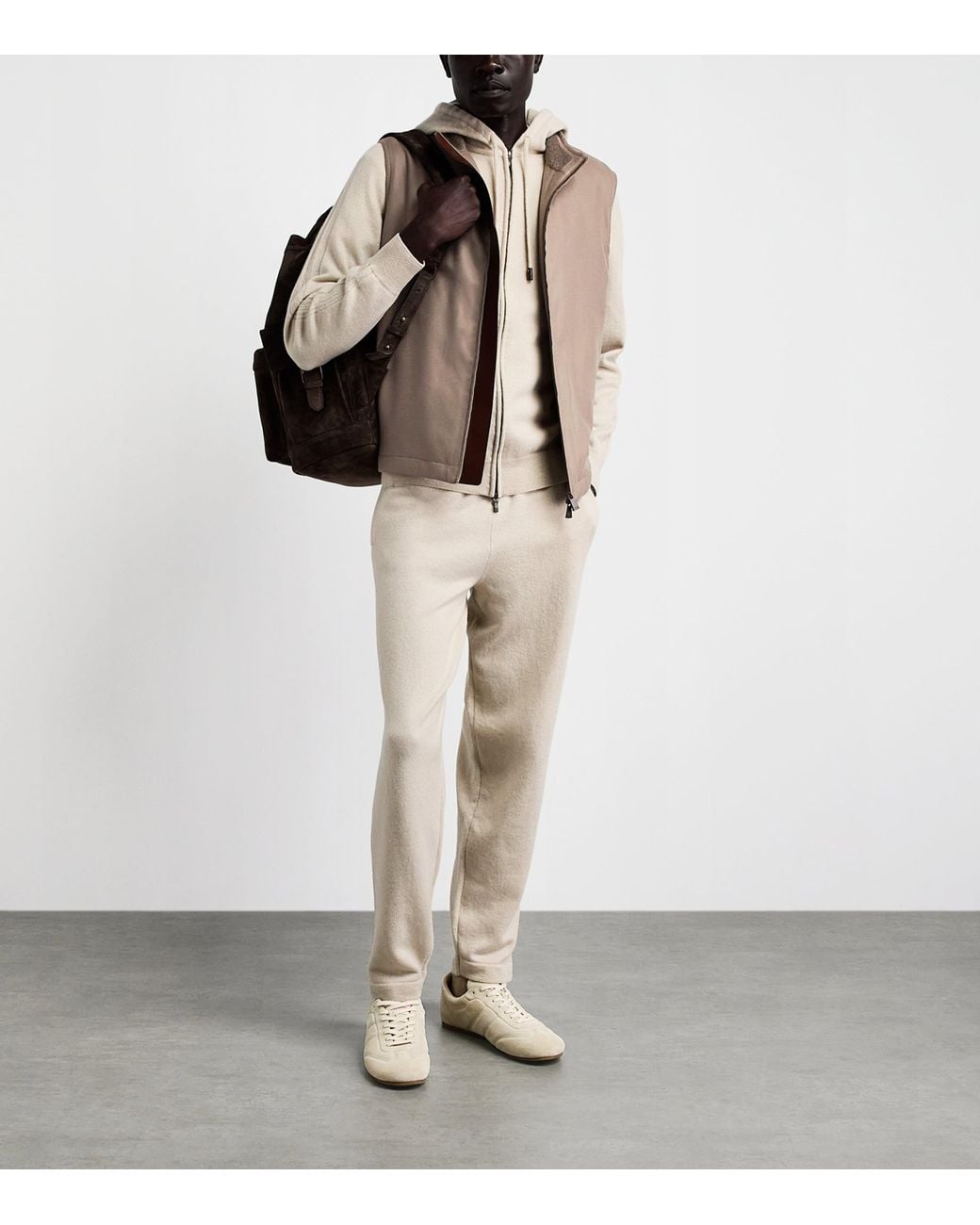 Colombo Brown Cashmere Leather Trim Gilet for men