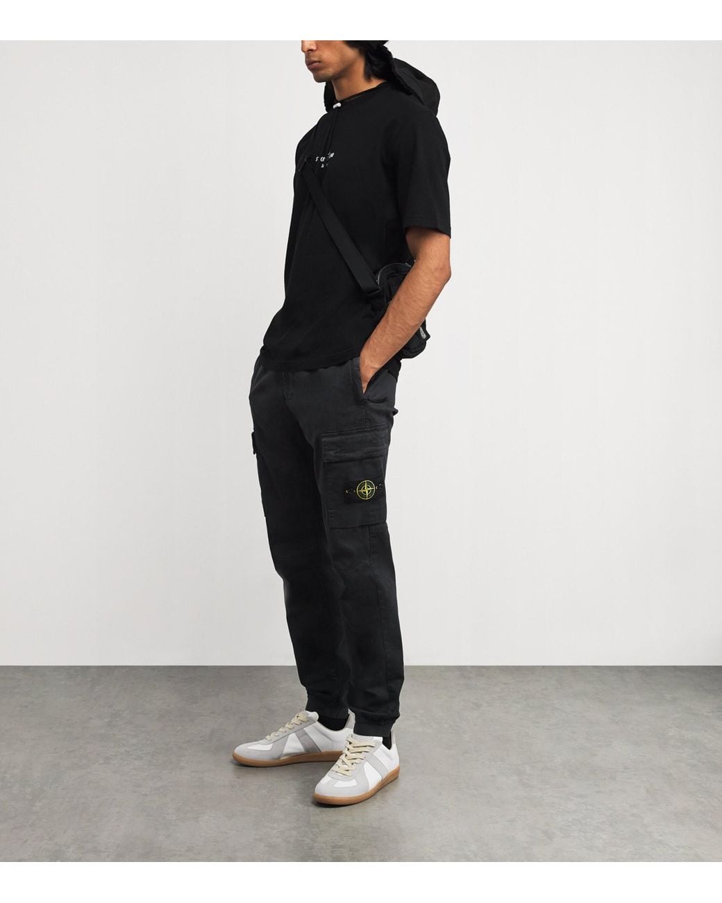 Stone Island Black Stretch-Cotton Cargo Trousers for men