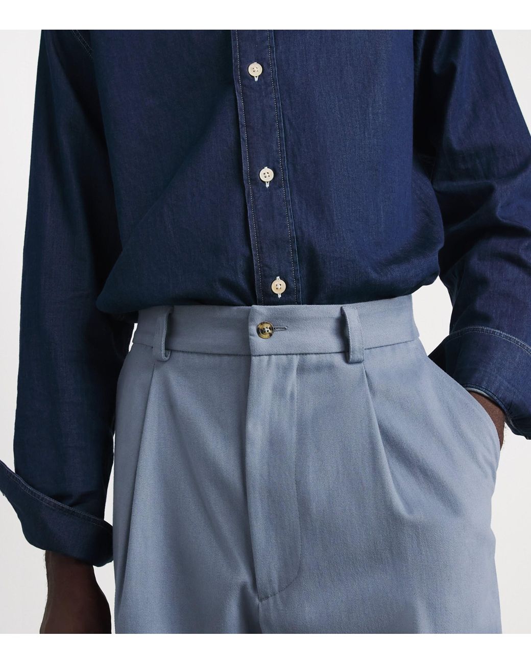 Eleventy Blue Cotton Pleated Trousers for men
