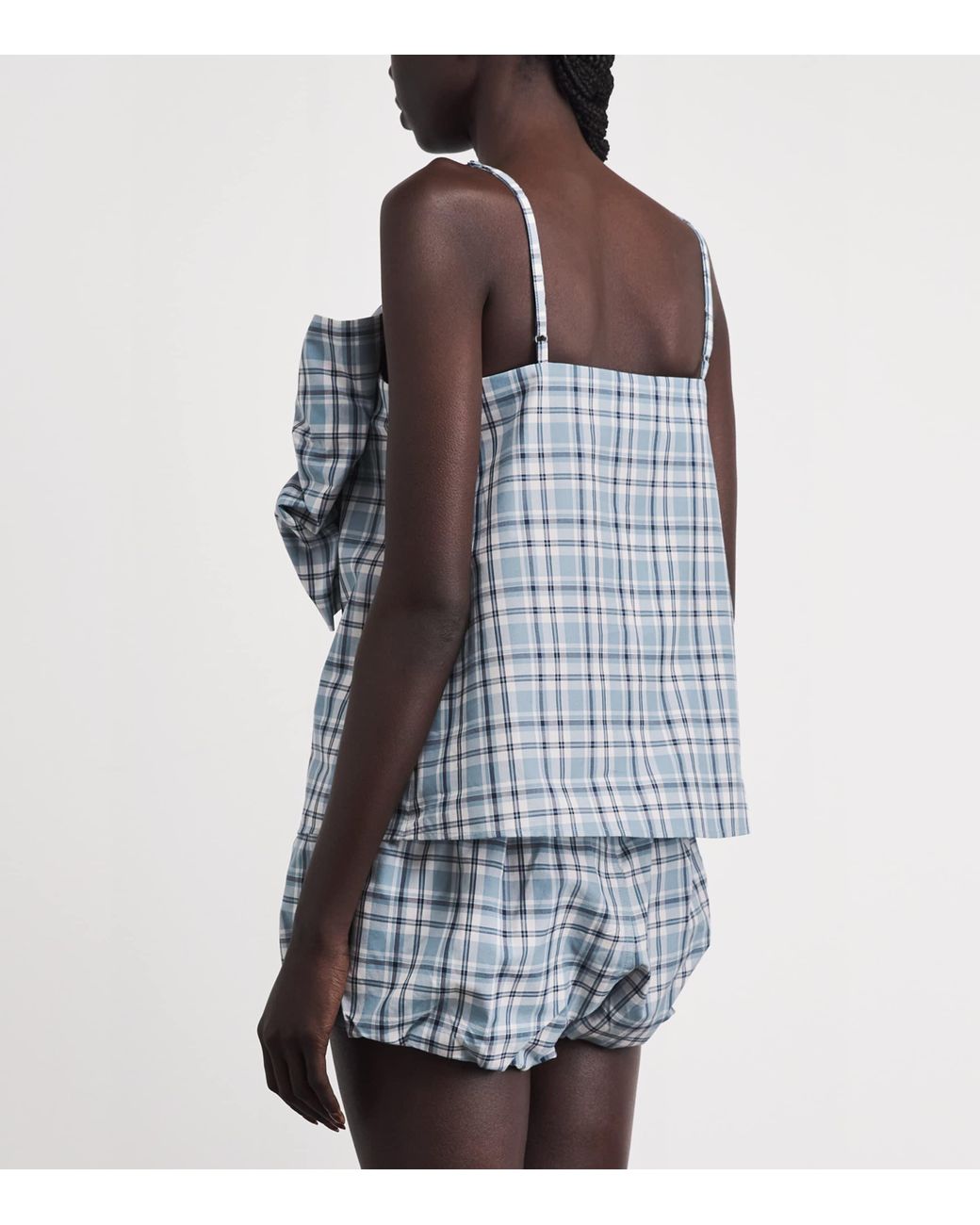 Acne Blue Cotton Check Bow Blouse