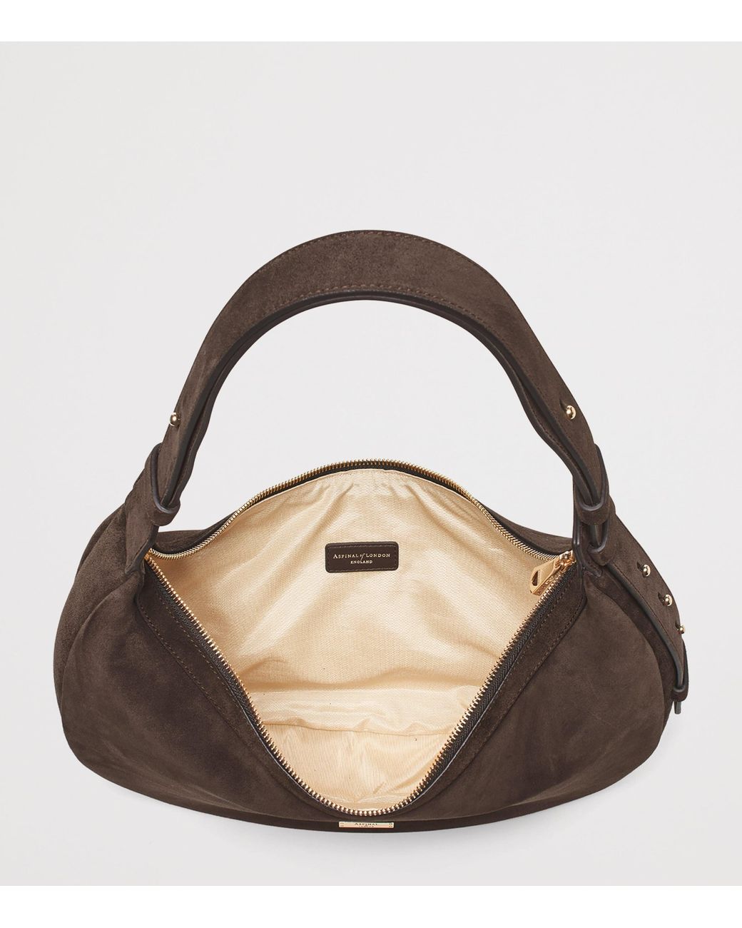 Aspinal Brown Suede Hudson Crescent Cross-Body Bag