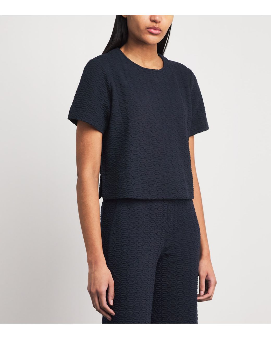 ME+EM Blue Cotton-Blend Jacquard Cropped T-Shirt