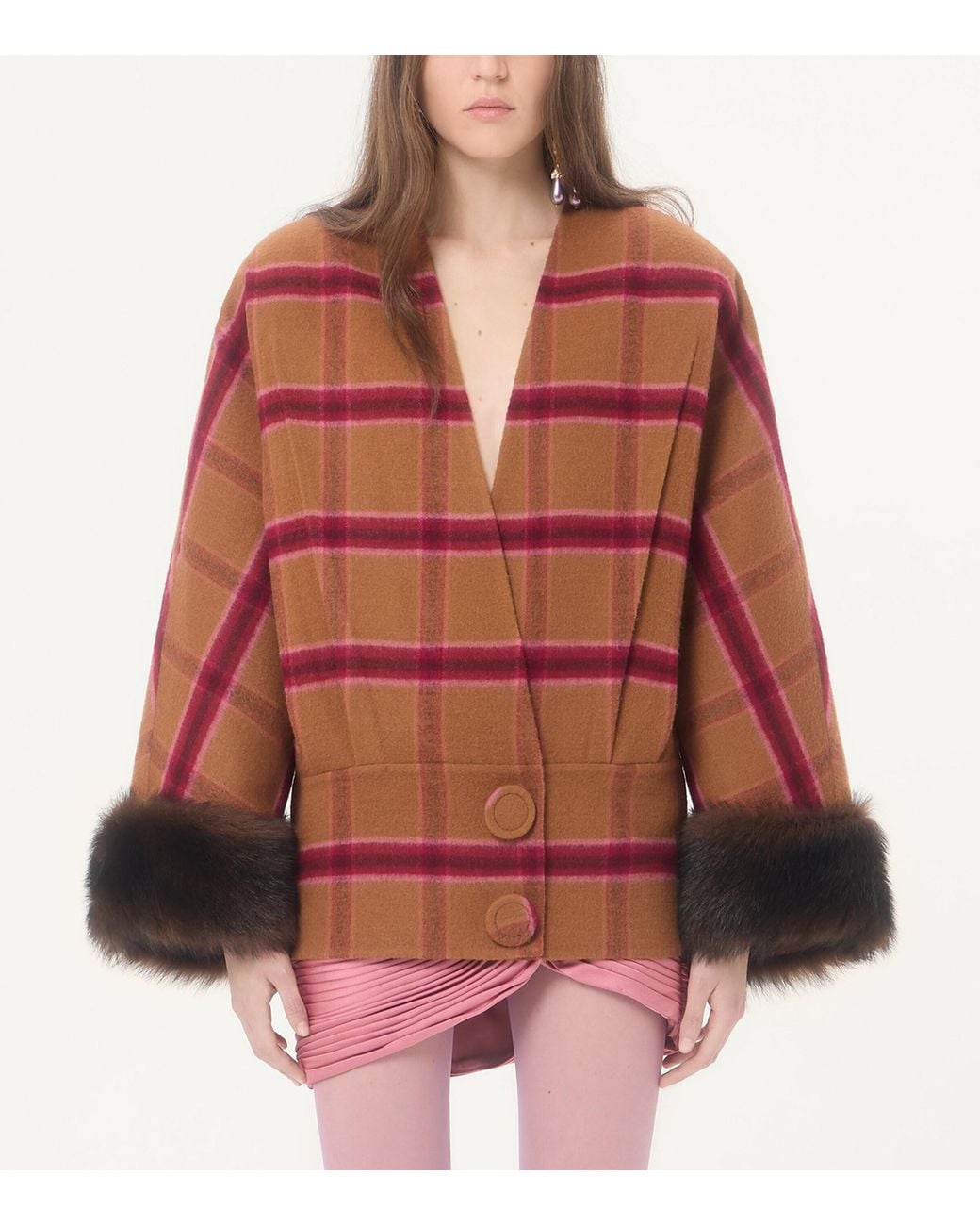 Valentino Red Wool Check Wrap Jacket
