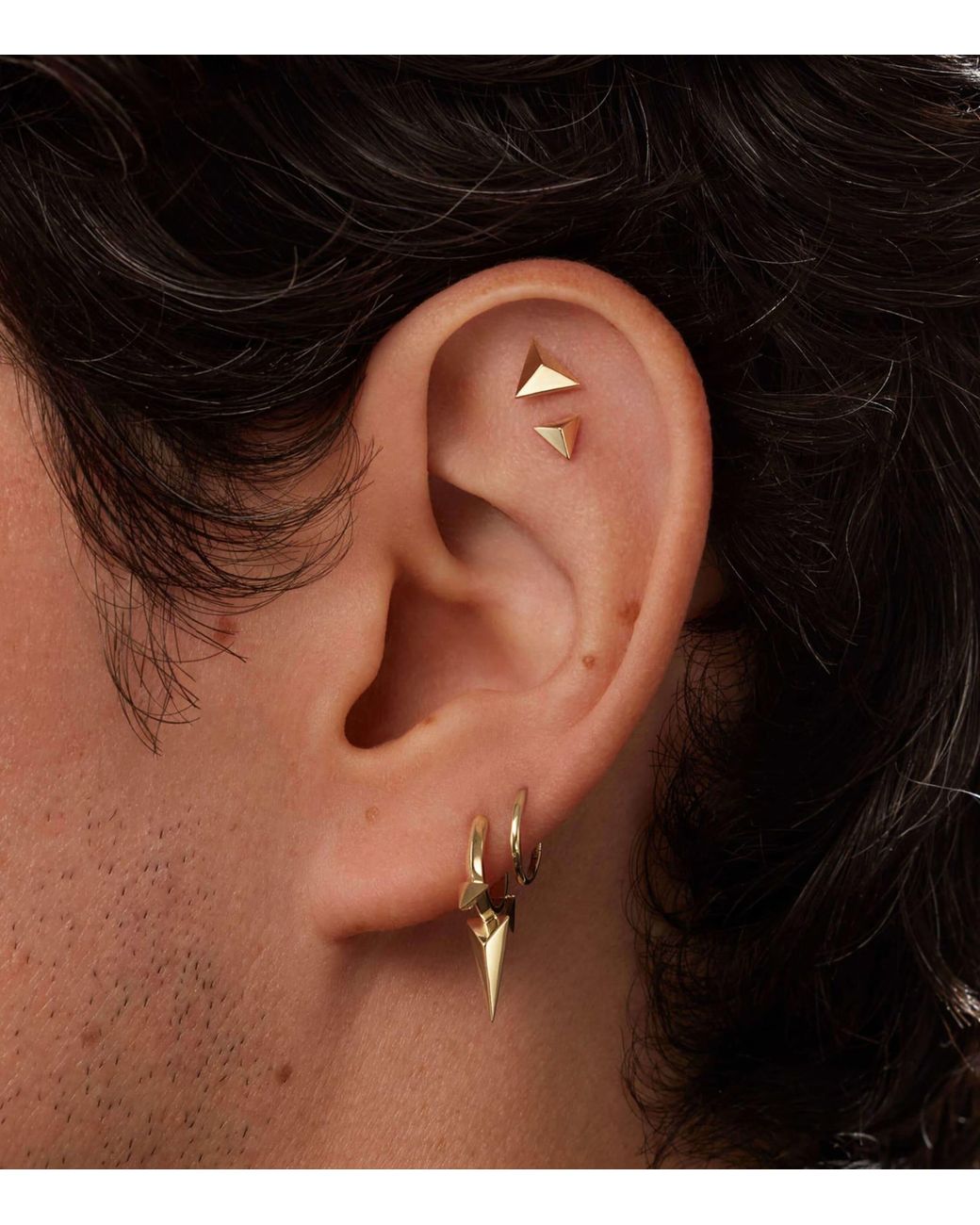 Maria Tash Metallic Faceted Triangle Stud Earring