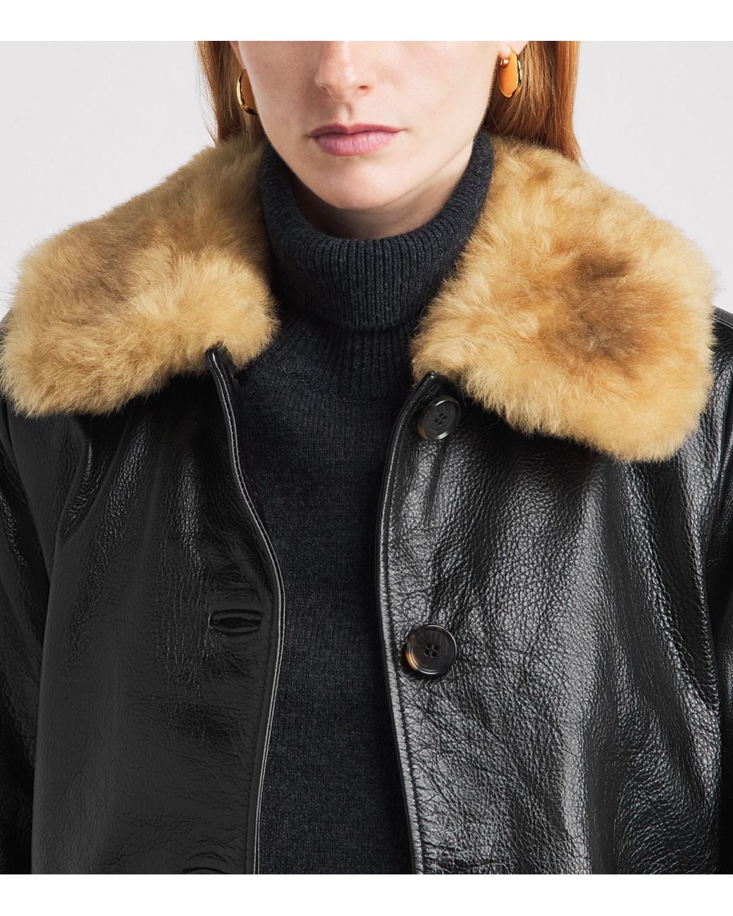 Doen Black Leather Shearling-Collar Seville Jacket