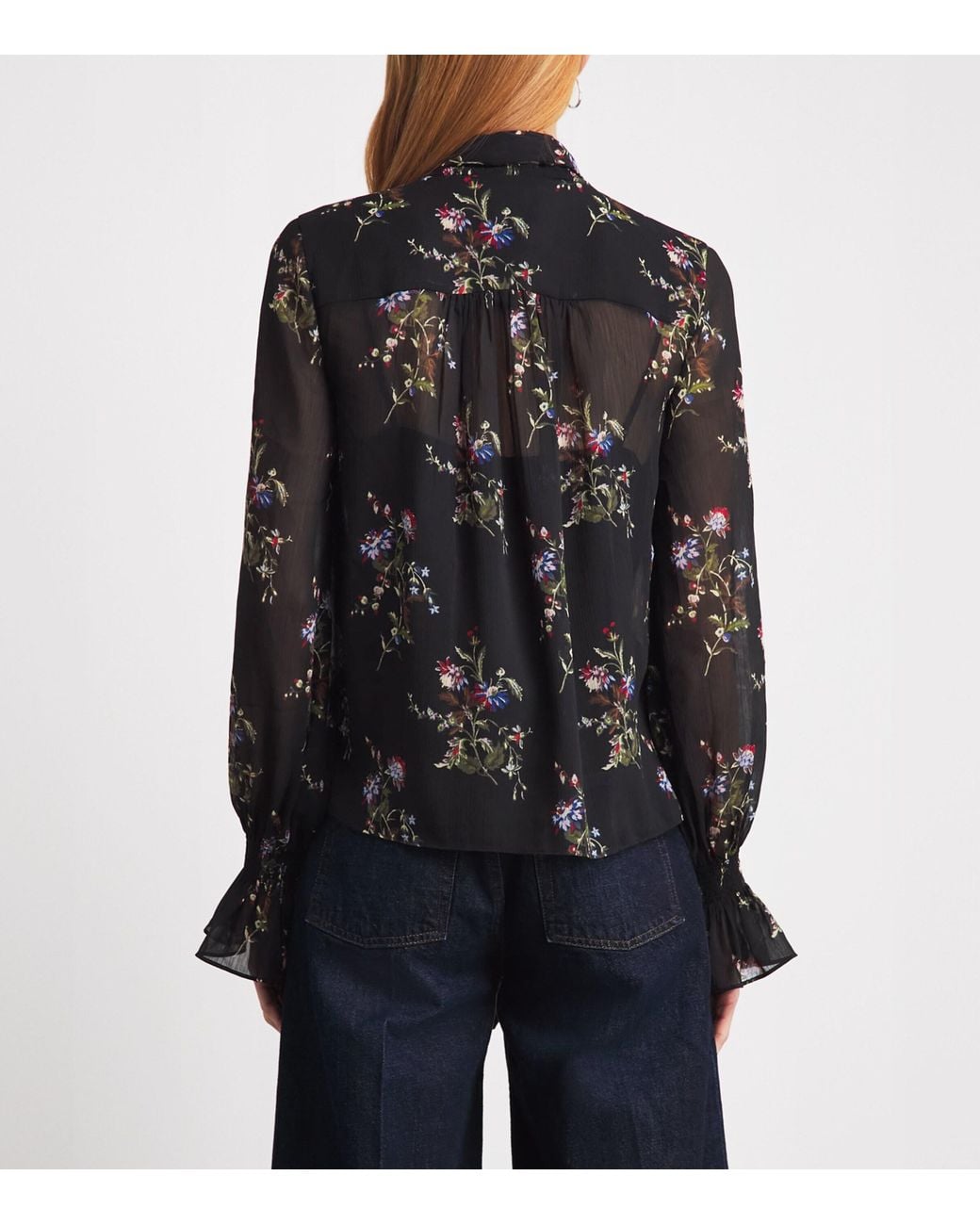 ME+EM Black Georgette Floral Tie-Neck Blouse