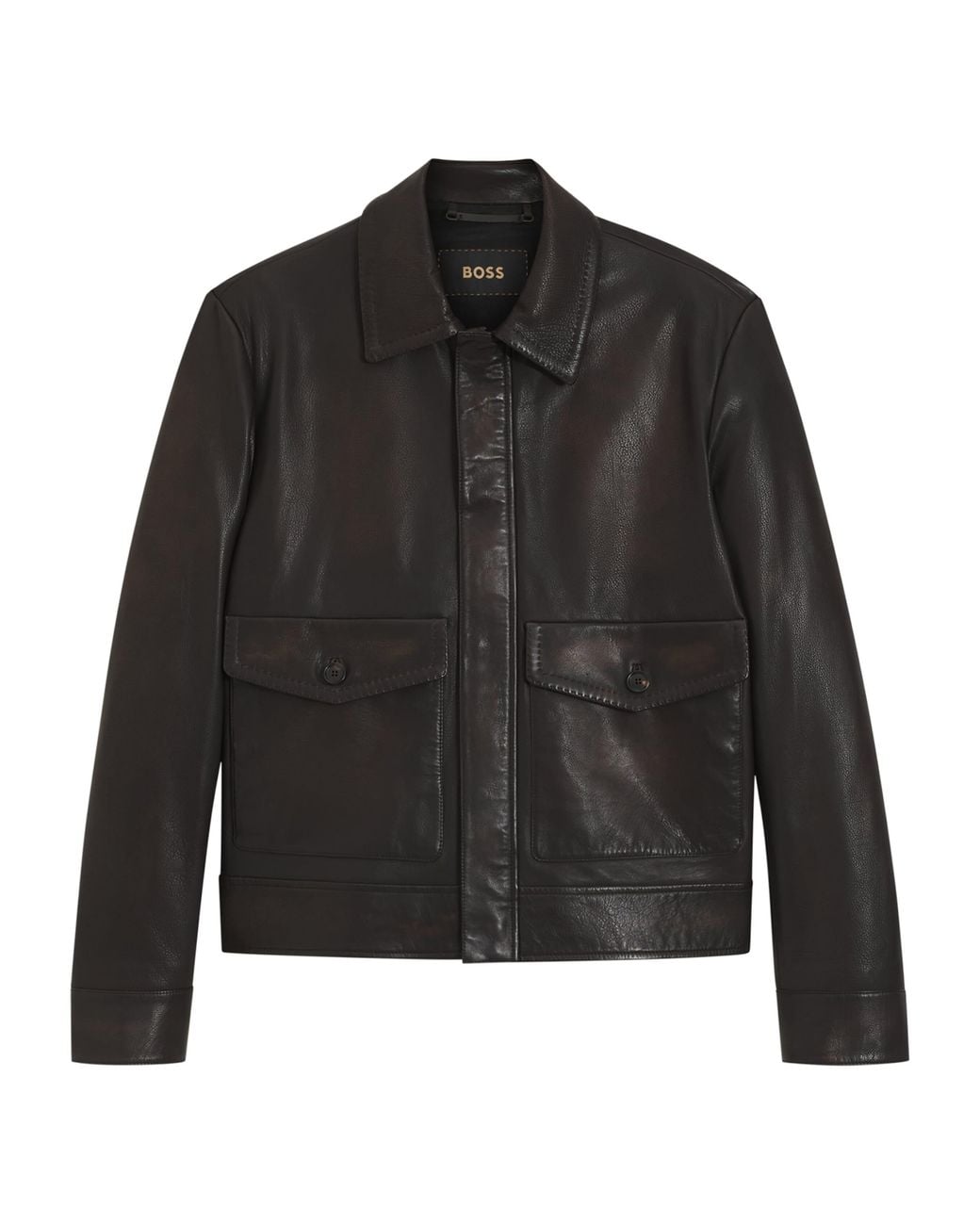 Boss Black Calf Leather Aviator Jacket for men