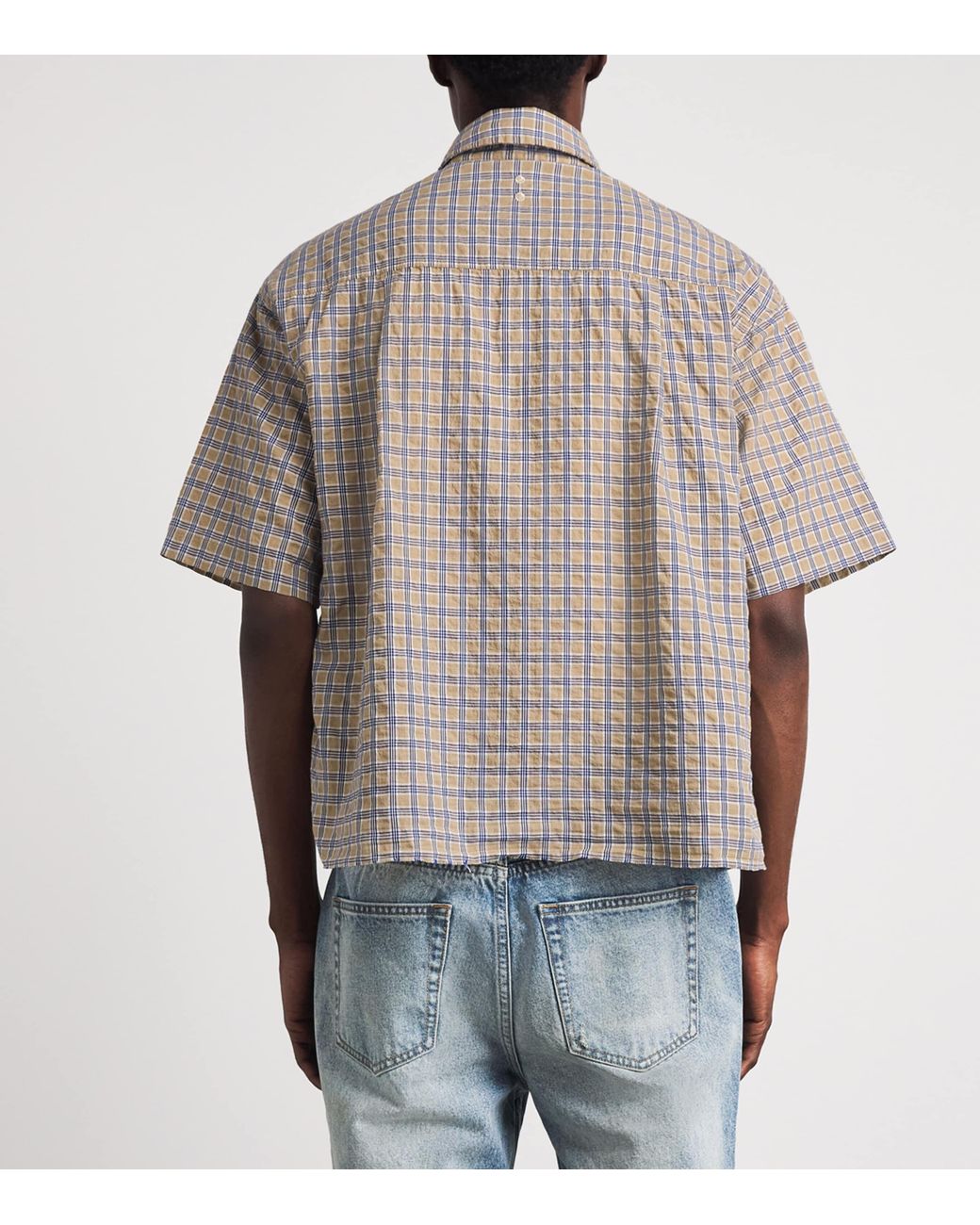 About Blank Gray Cotton Raw-Hem Check Short-Sleeve Shirt for men