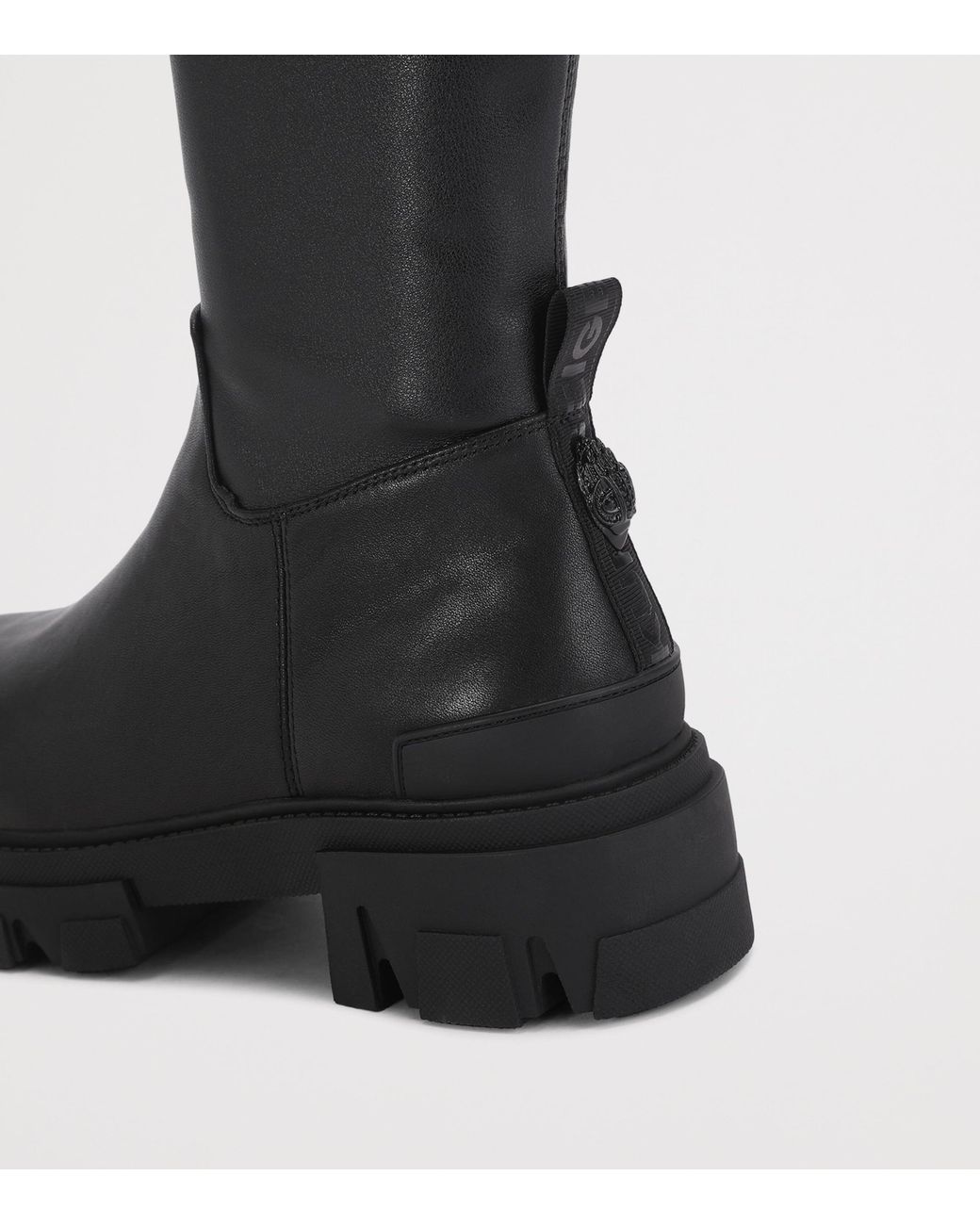 Kurt Geiger Black Leather Stomp Sock Knee-High Boots 50