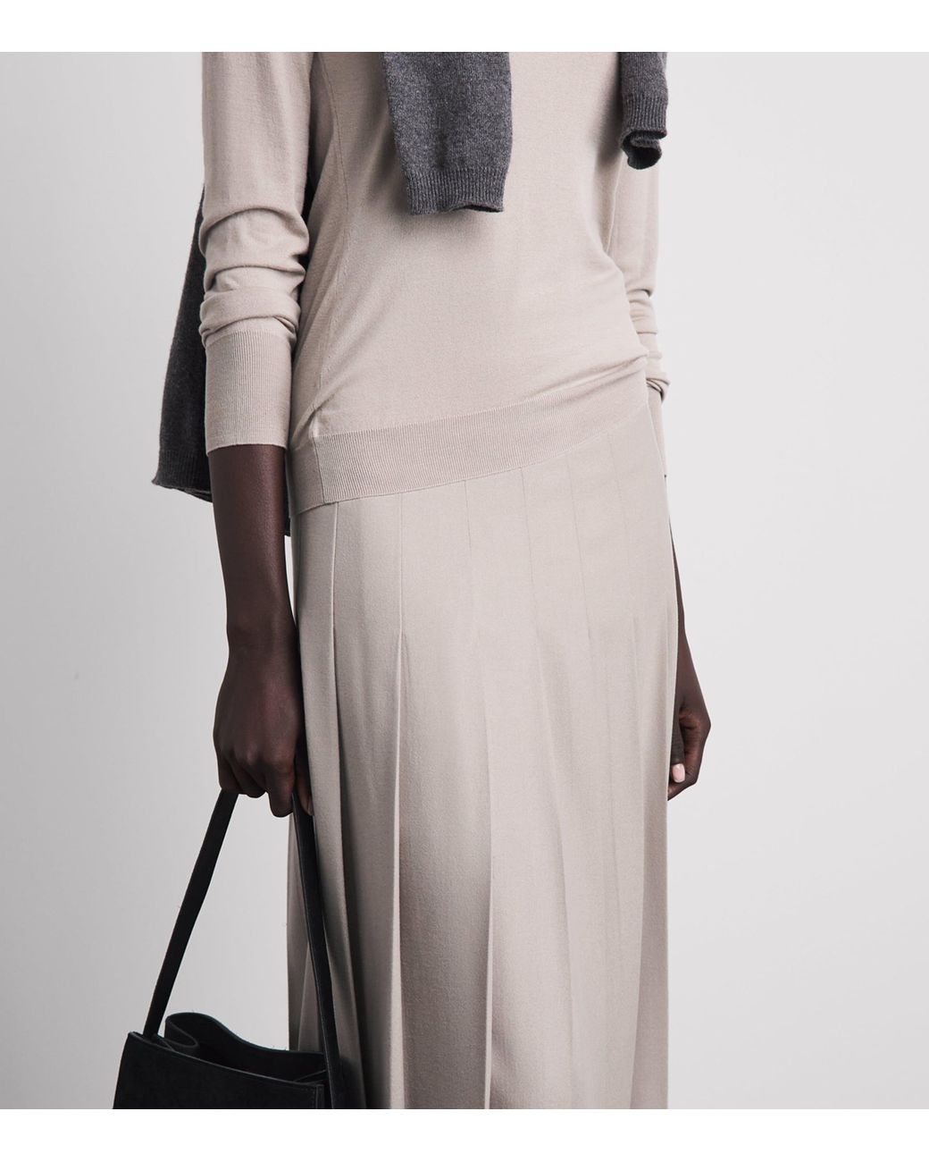 Colombo Gray Cashmere Pleated Maxi Skirt