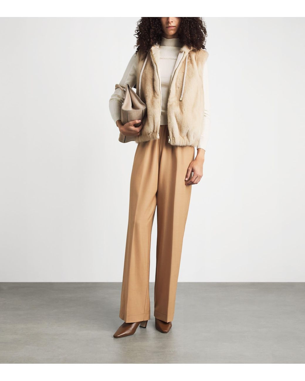 Fabiana Filippi Natural Wool-Blend Wide-Leg Trousers