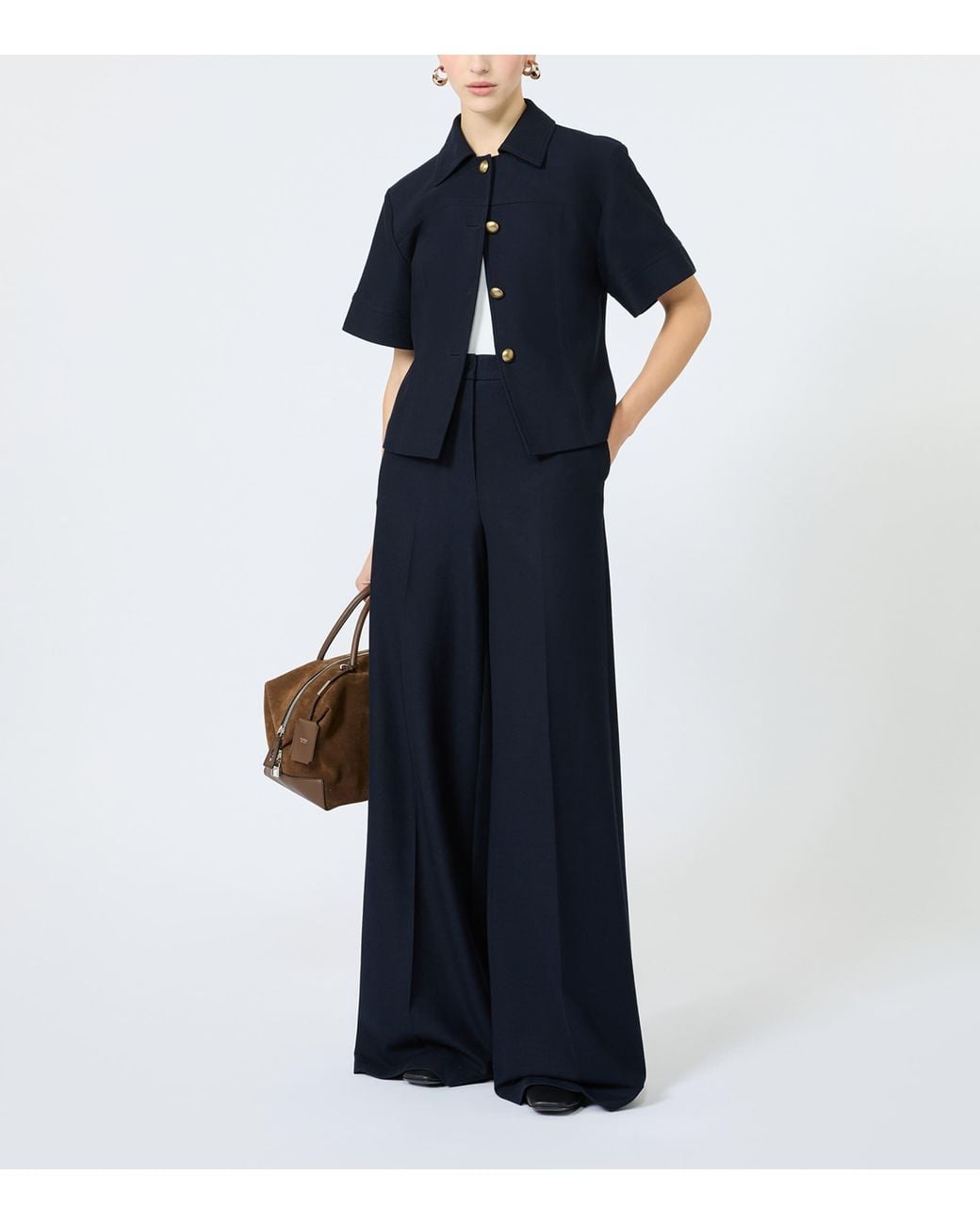 Max Mara Blue Cotton Wide-Leg Trousers