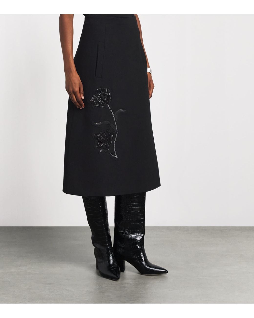 Huishan Zhang Black Wool Evelina Midi Skirt