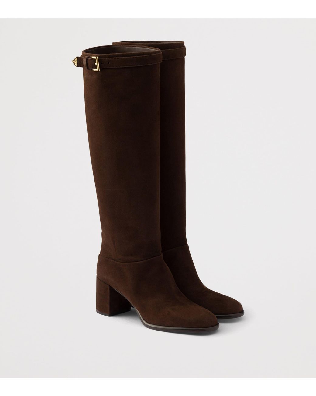 Prada Brown Suede Knee-High Heeled Boots 65