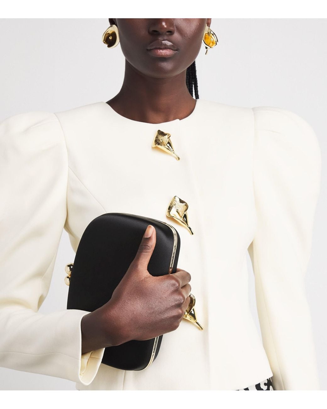 Carolina Herrera Black Satin Vega Clutch Bag
