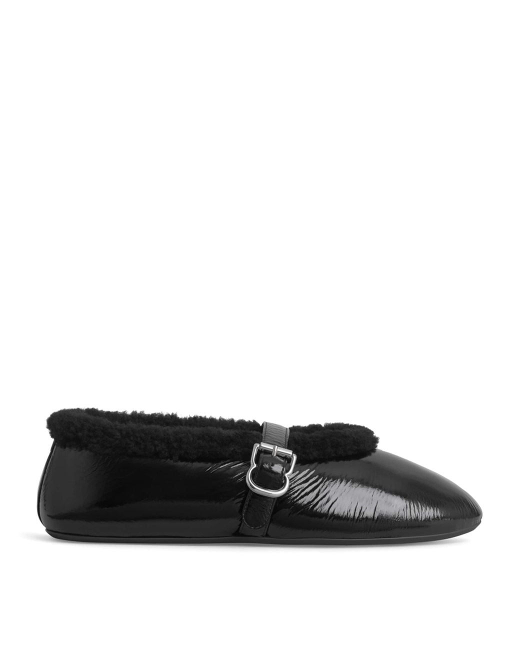 Alaïa Black Glossy Shearling Ballet Flats