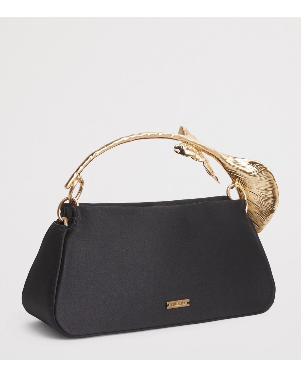Cult Gaia Black Mini Silk-Satin Calla Top-Handle Bag