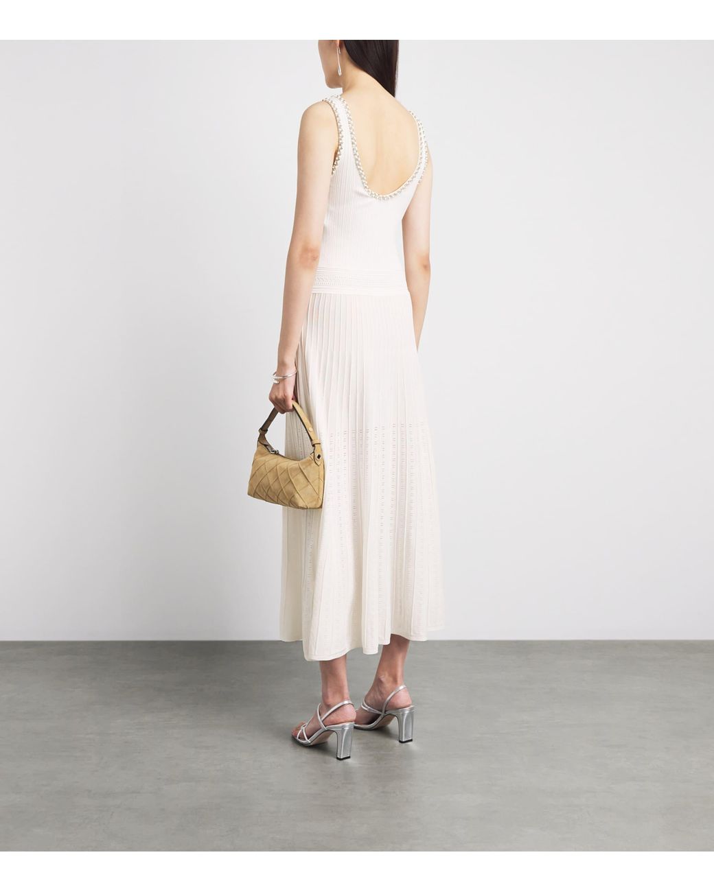Sandro White Knitted Embellished Midi Dress