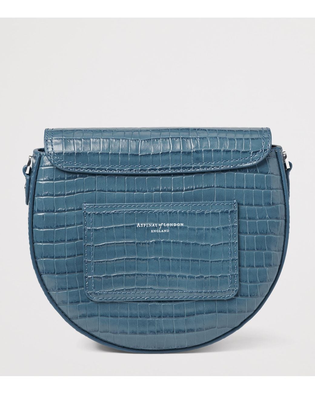 Aspinal Blue Leather Croc-Embossed Portobello Cross-Body Bag