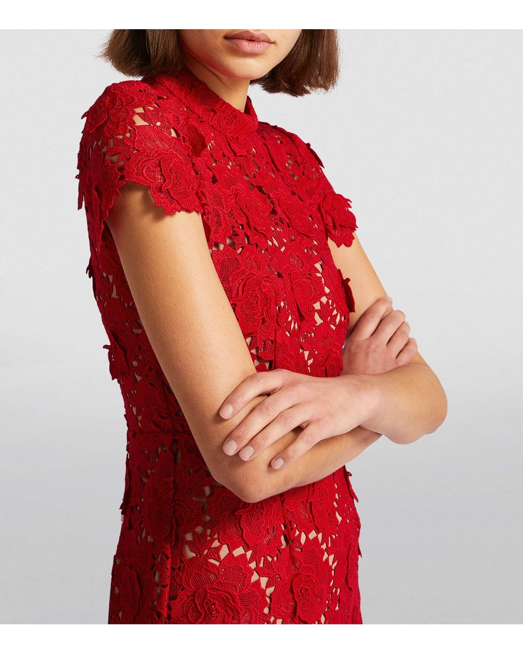 Self-Portrait Lace Midi Dress in Red | Lyst