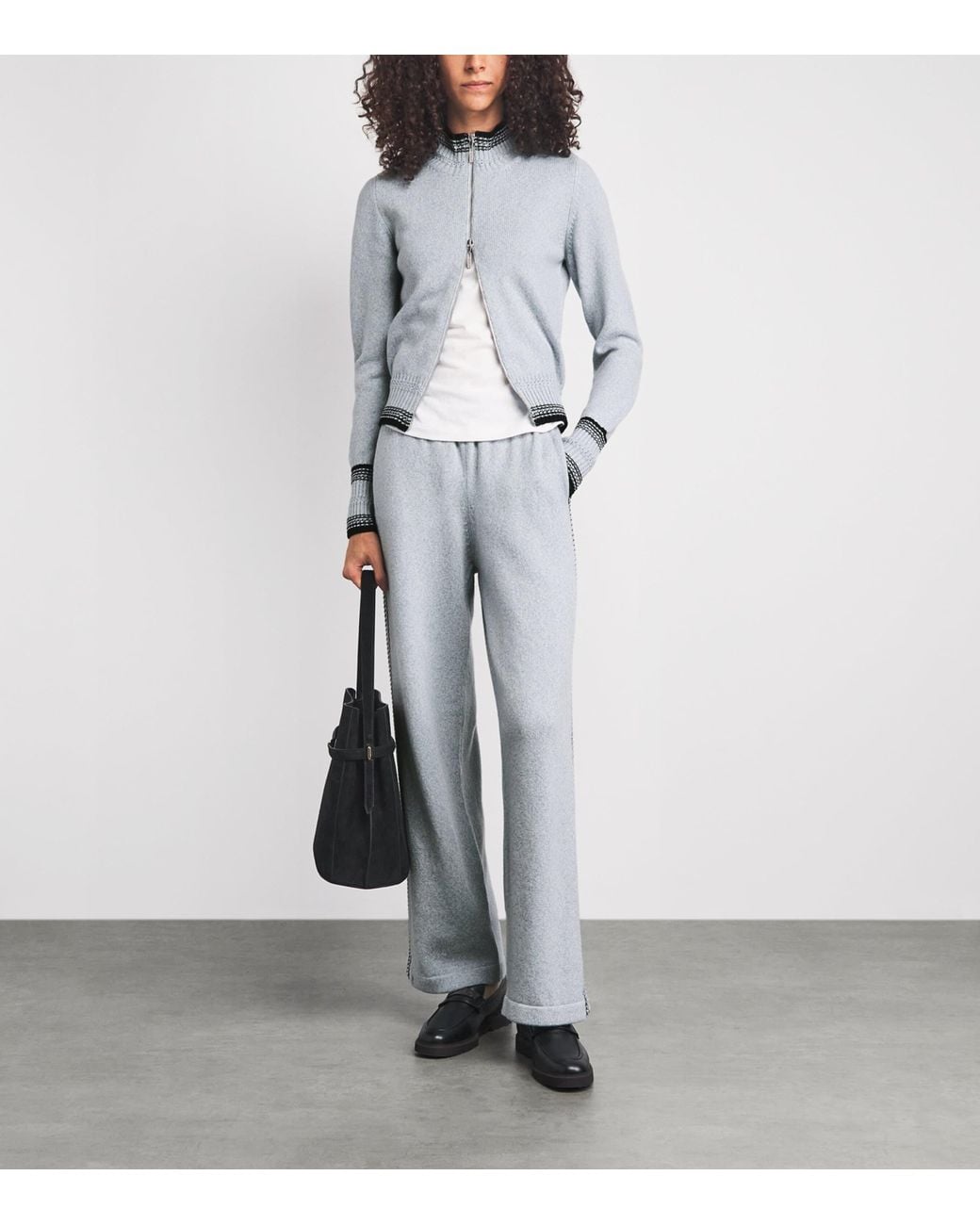 Barrie Blue Mottled Cashmere Zip-Up Cardigan