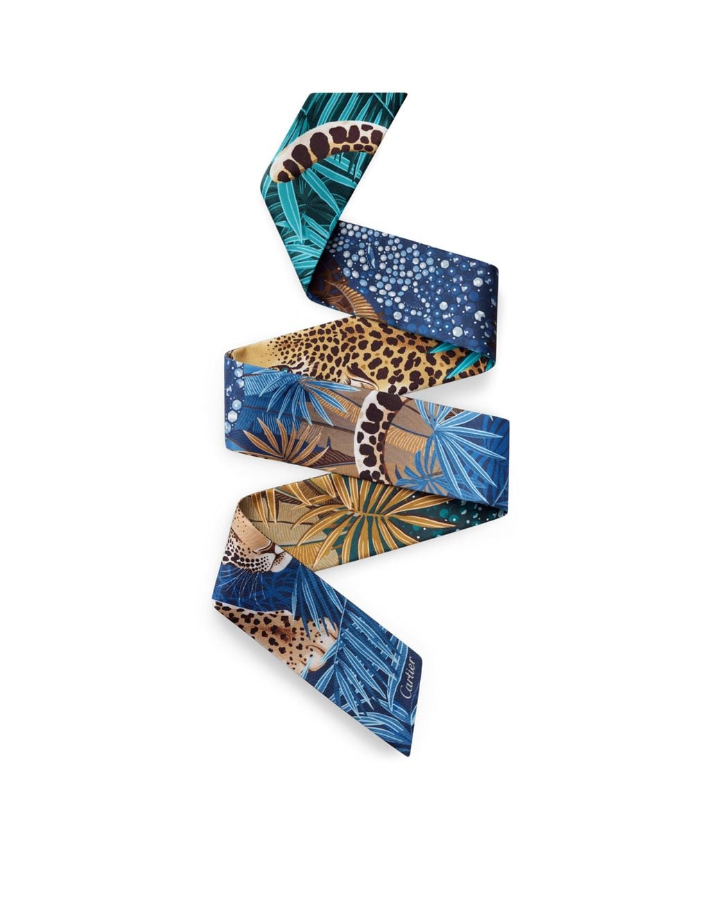 Cartier Blue Silk Blooming Panthère Skinny Scarf
