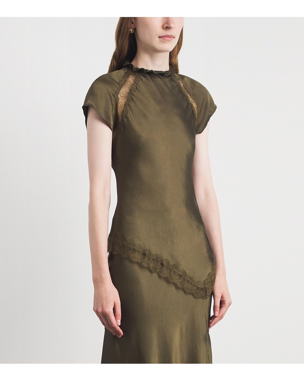 Claudie Pierlot Green Lace-Trim Asymmetric Top