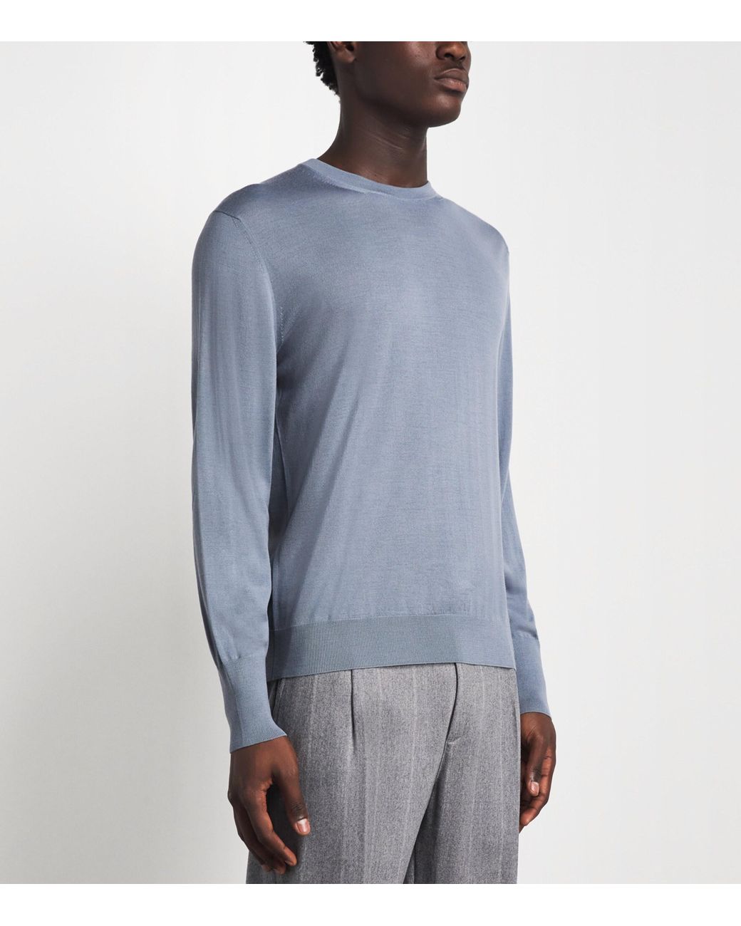 Eleventy Blue Wool Crew-Neck Sweater for men