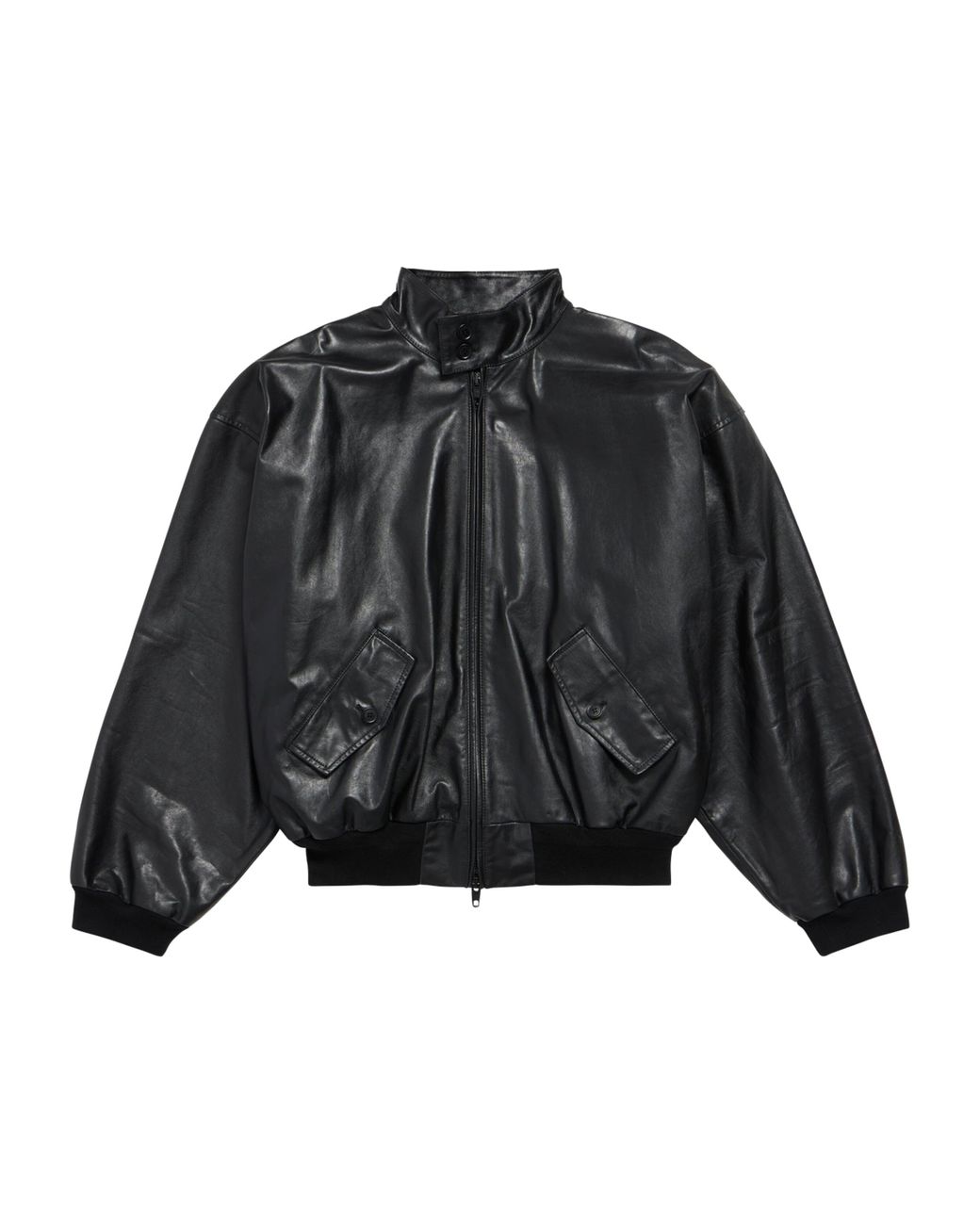 Balenciaga Black Leather Harrington Jacket for men