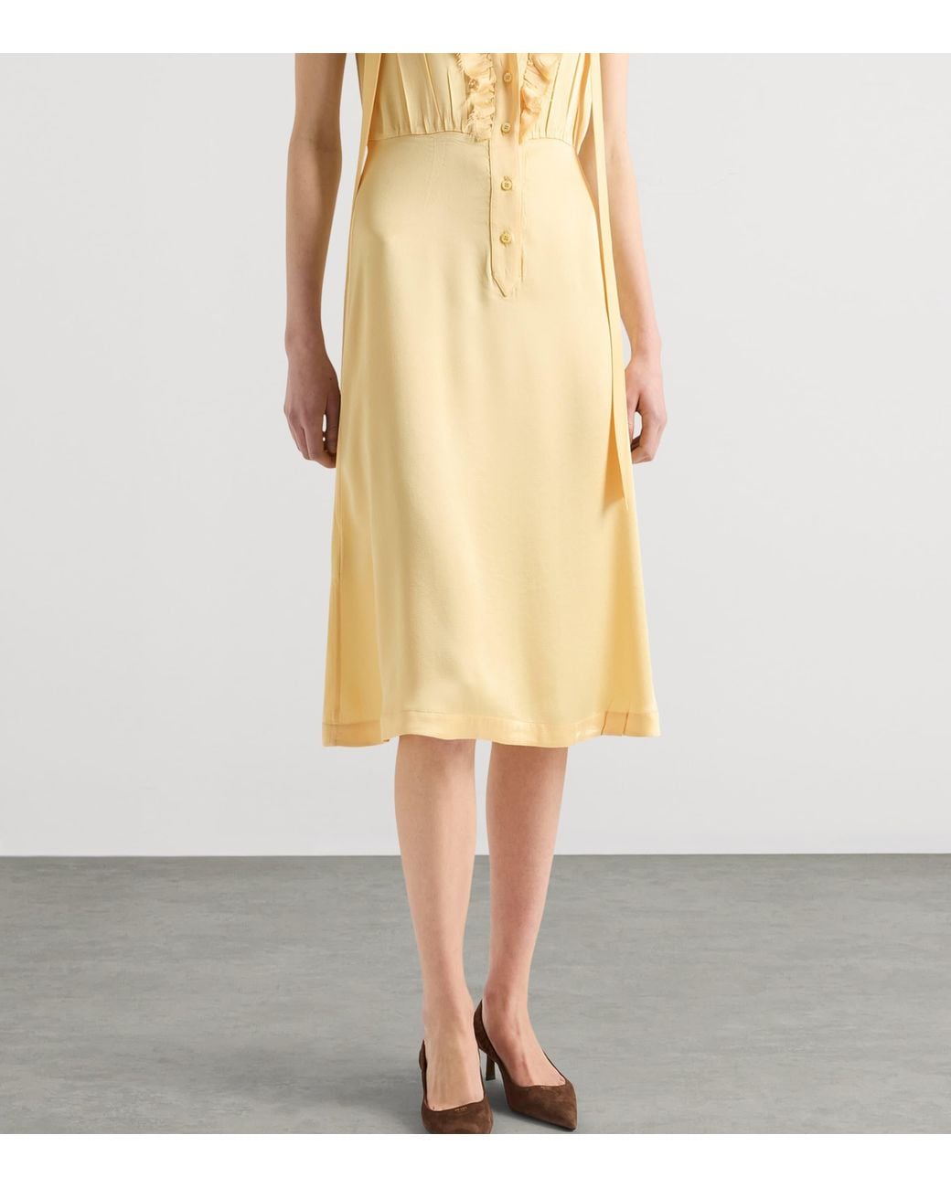 Prada Yellow Satin Crepe Midi Dress
