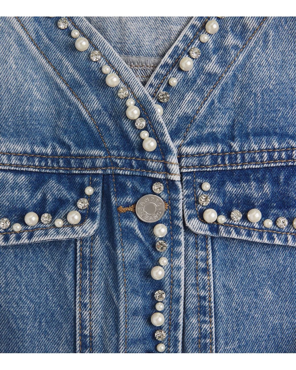Sandro Blue Beaded Denim Jacket