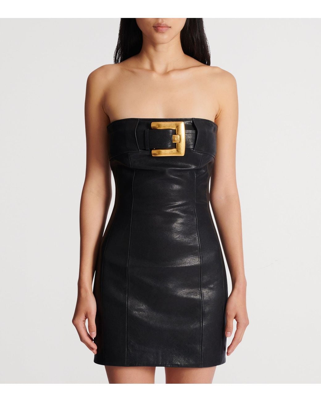 Balmain Black Lambskin Belt-Detail Mini Dress