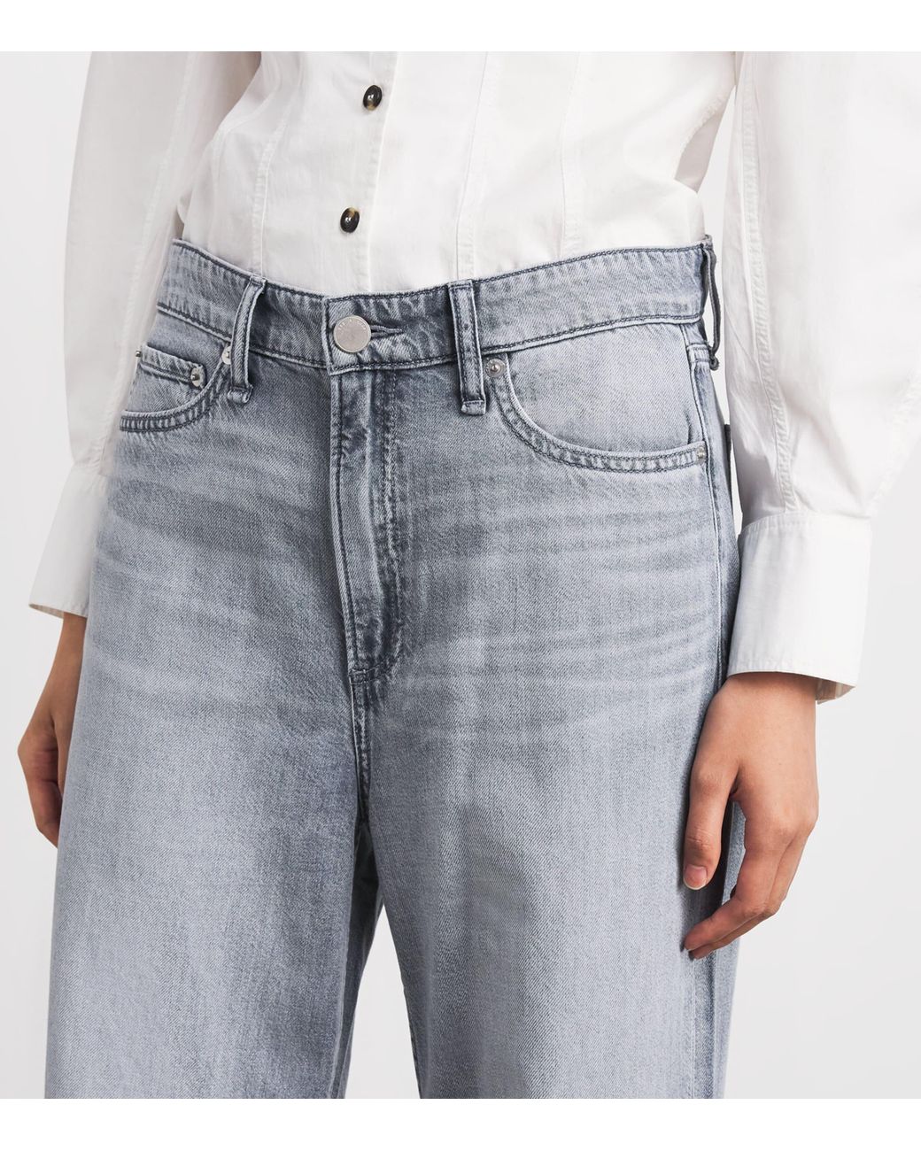 Rag & Bone Gray Featherweight Logan Mid-Rise Wide-Leg Jeans