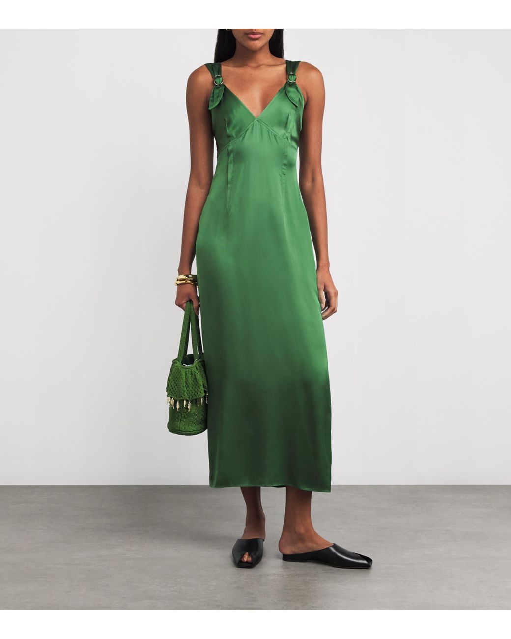 Sandro Satin Maxi Dress in Green | Lyst Sandro Satin Maxi Dress in Green | Lyst