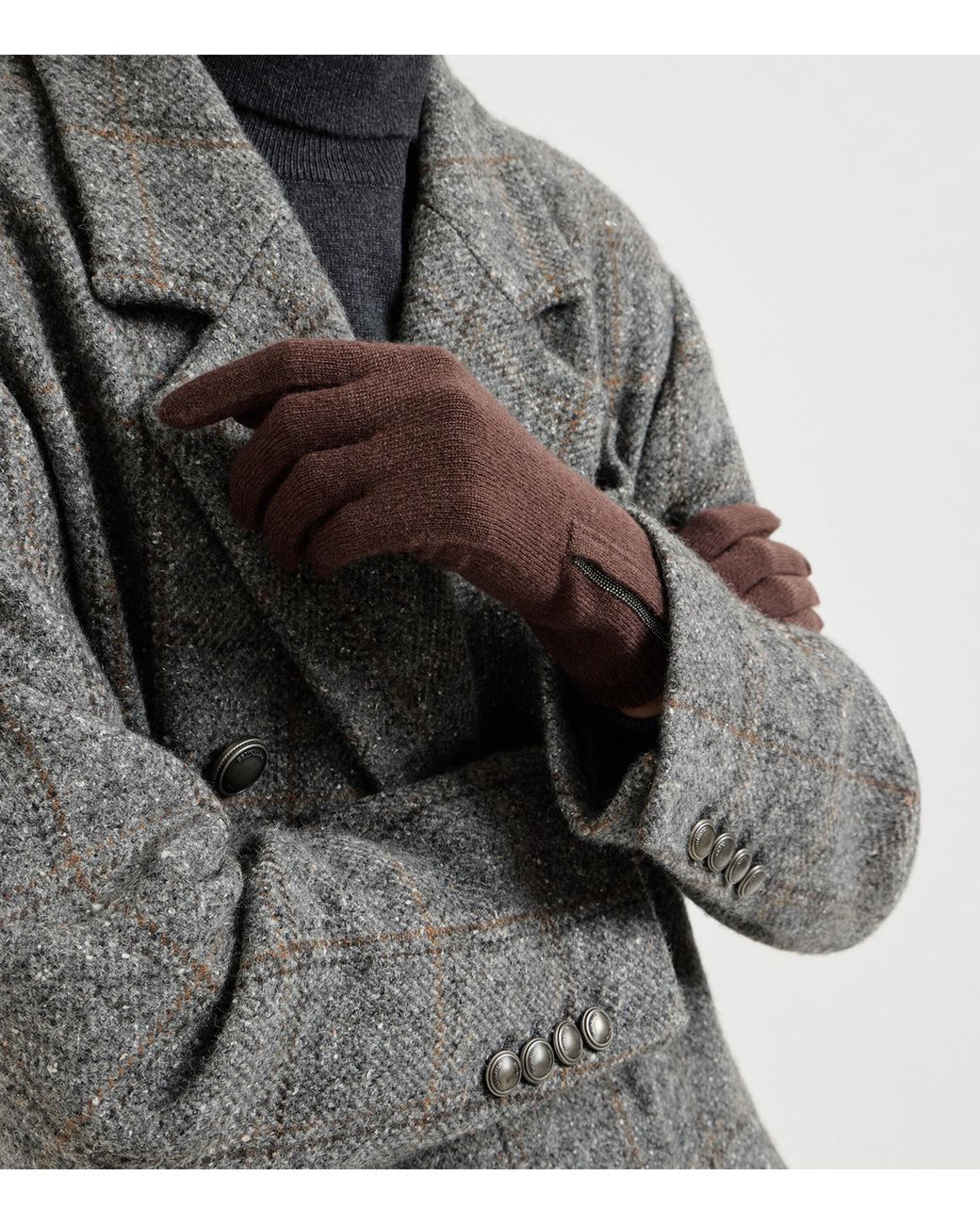 Brunello Cucinelli Brown Cashmere Monili-Trim Gloves