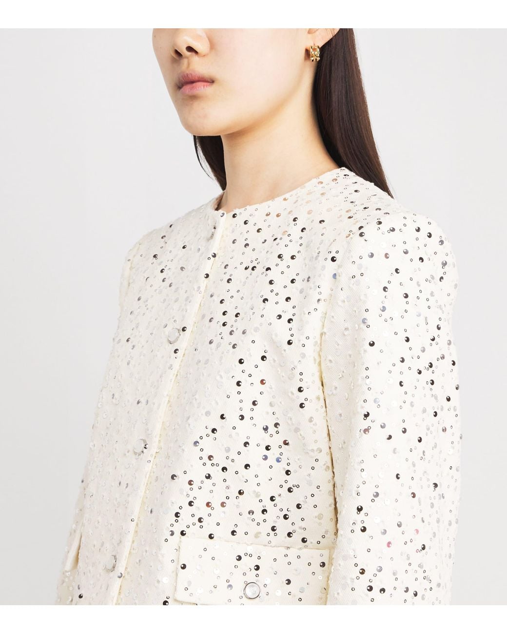 Sandro White Cotton-Blend Sequin Cropped Jacket