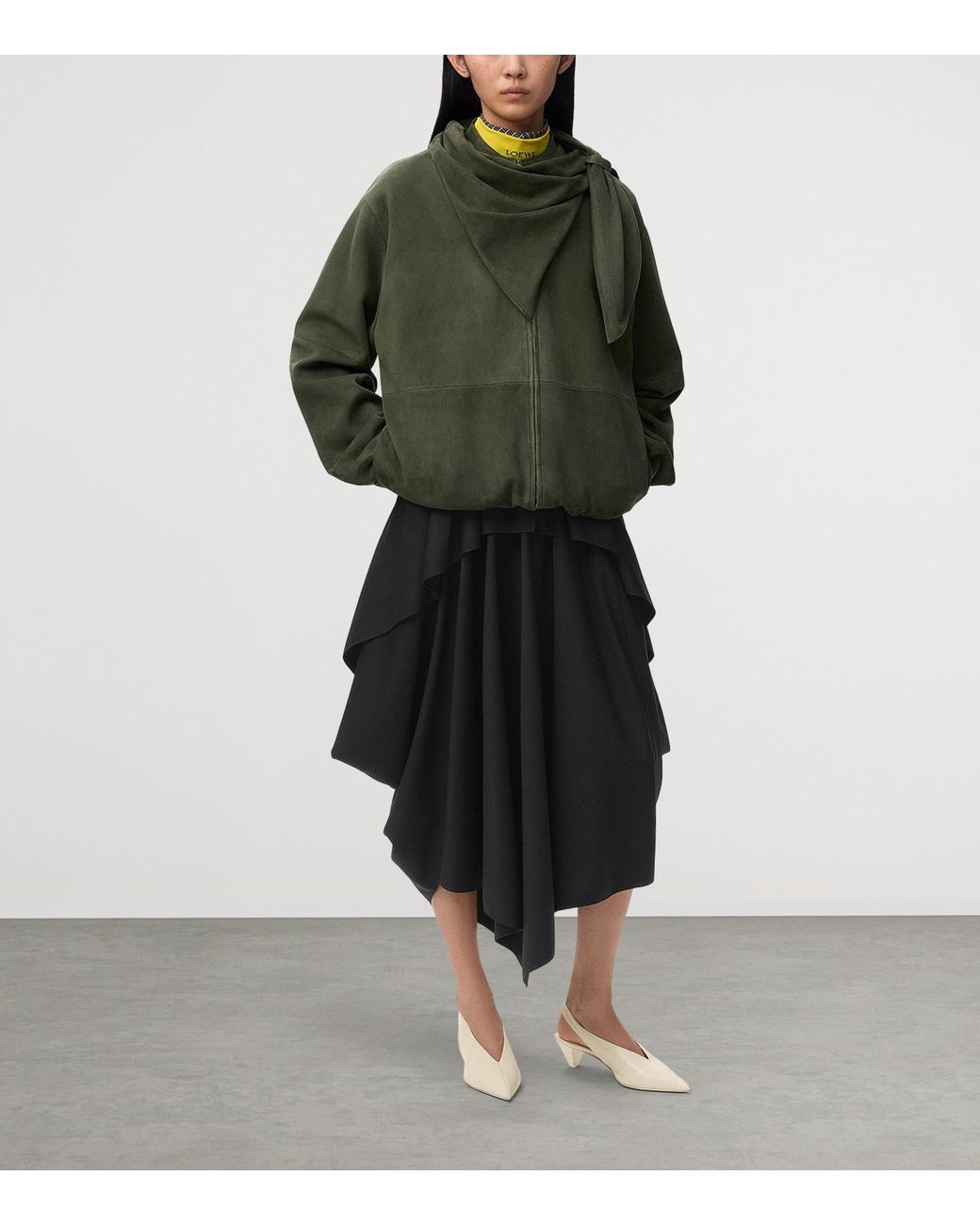 Loewe Green Suede Scarf-Detail Jacket