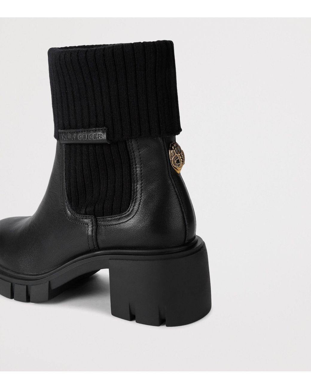 Kurt Geiger Black Leather Rib-Trim Snug Ankle Boots
