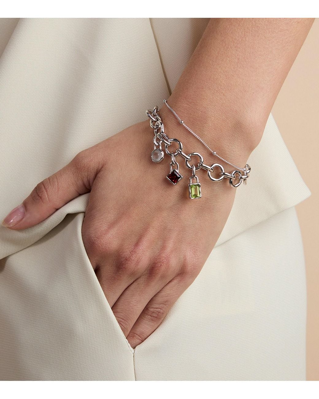 Astrid & Miyu Metallic Sterling Essential Beaded Chain Bracelet